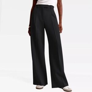 A New Day Womens Black Wide Leg High Rise Pleated Trousers Size 8 Stretch Pants